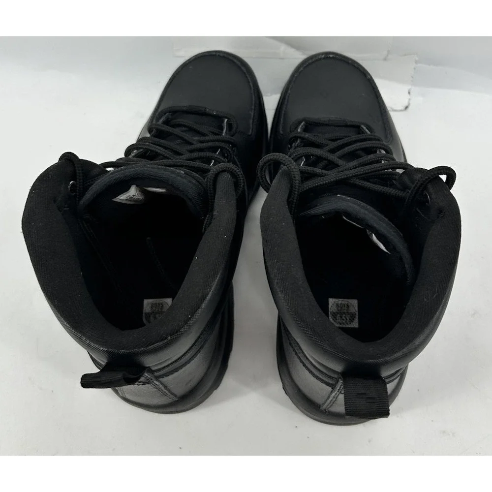 Nike Mania Mid Triple Black Leather Boots BQ5372-001 Boys Size 6.5